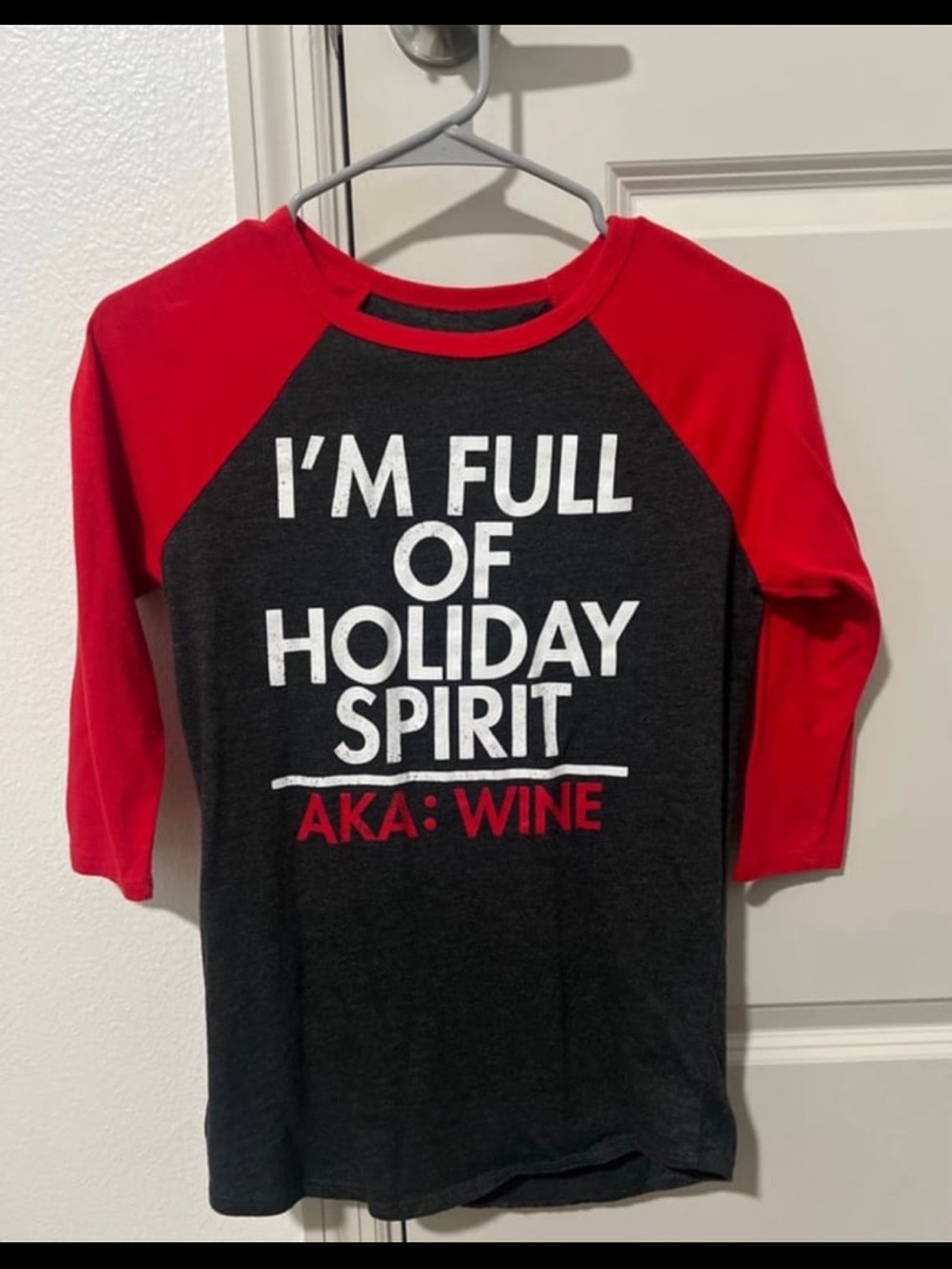Modern Lux Holiday Raglan Tee - Red & Charcoal